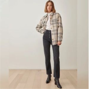 Reformation Cynthia Button Fly High Rise Straight Jeans Black Size 24